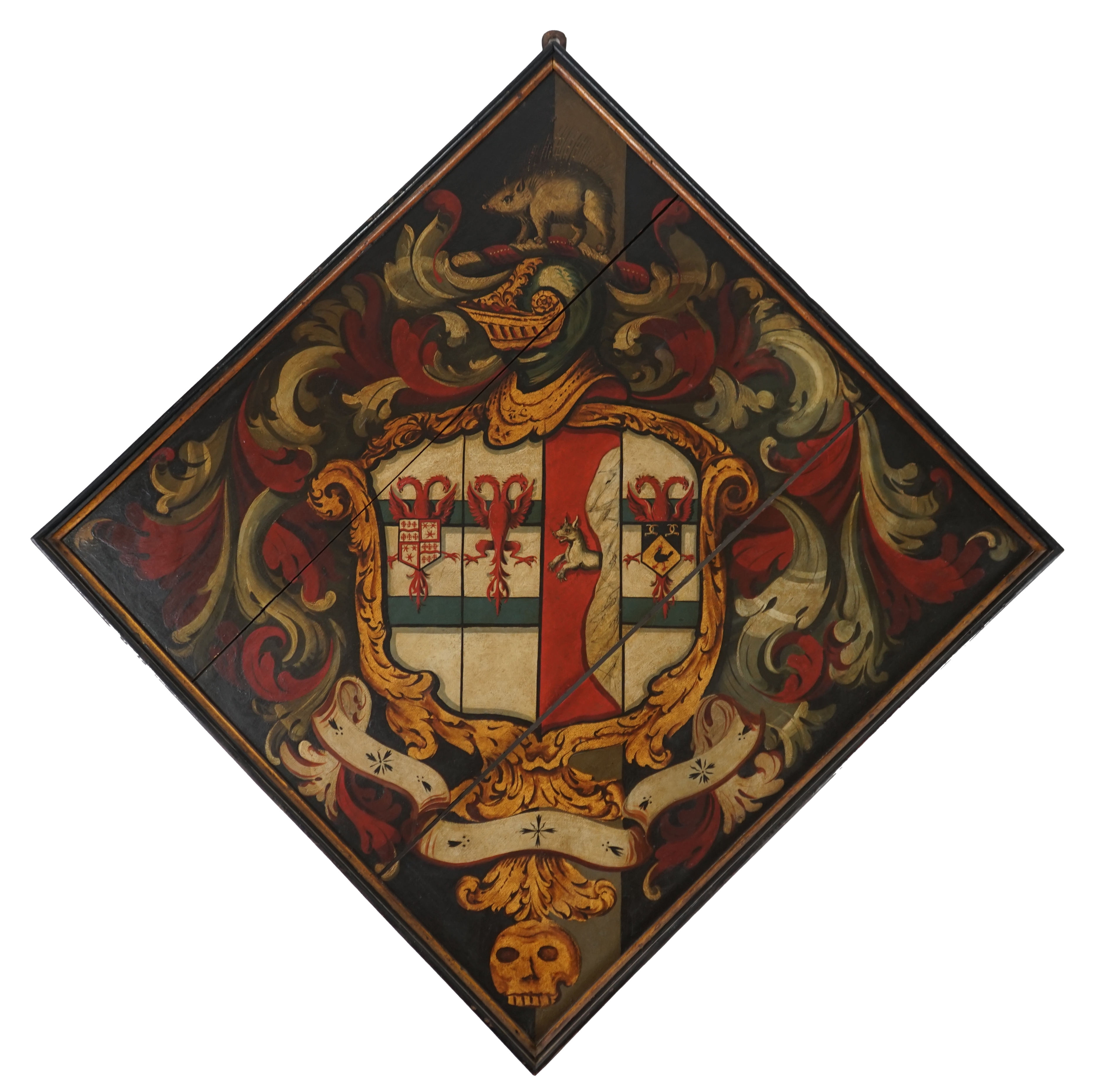 A late 18th / early 19th century oil on wooden panel hatchment